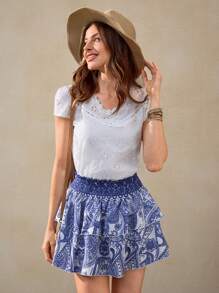 Wildy Fustă de vară pentru femei, stil american western, stil de vacanță, talie elastică, cu mai multe niveluri, asimetrică, tip boho, îmbrăcăminte pentru femei, fustă boho, fustă albastră, halat - Albastru - Vizualizare 5