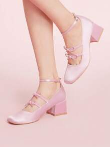 CUCCOO DOLLMOD Women's Pink Satin Mary Jane Platform Pumps - Pink - View 1