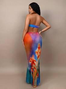 Swim Oasis Bohemian Style Women Printed Bikini Swimsuit With Long Cover Up Skirt Set, Suitable For Beach Vacation For Summer