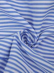 Chiquease 2pcs Women's Summer Set: Blue & White Striped Patchwork Front Button Round Neck Sleeveless Top And Tie-Up Side Pocket Pants Suit. French Contrast Blue & White Stripe And Solid Blue Round Neck Sleeveless 2 Pieces Set, Top And Pants, Women's Casual Elegant Commuter Outfit. - Blue and White - View 8