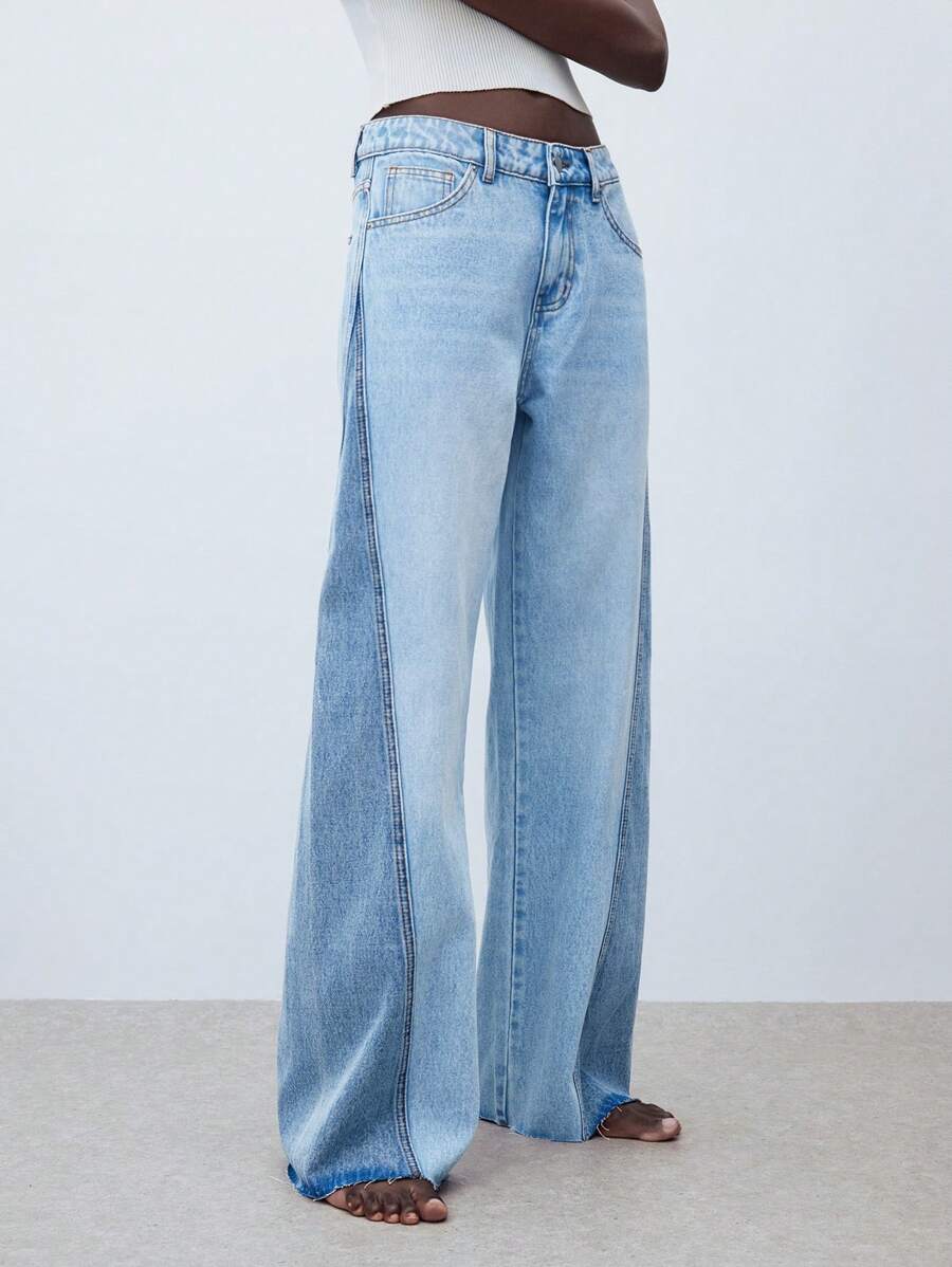 Maija Women's Jeans American Retro Stitching Wide-Leg Jeans Baggy Jeans Low Rise Jeans Daily Casual Wear, Going Out,Autumn Outfits For Women - Light Wash - View 1