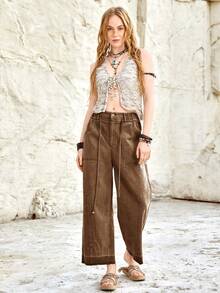 Bohemela 女士休闲抽绳口袋直筒裤 - 棕色 - 查看 3