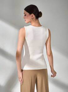 CLARA VERO Women Button Front Gold Button Knit Vest - Cream - View 2