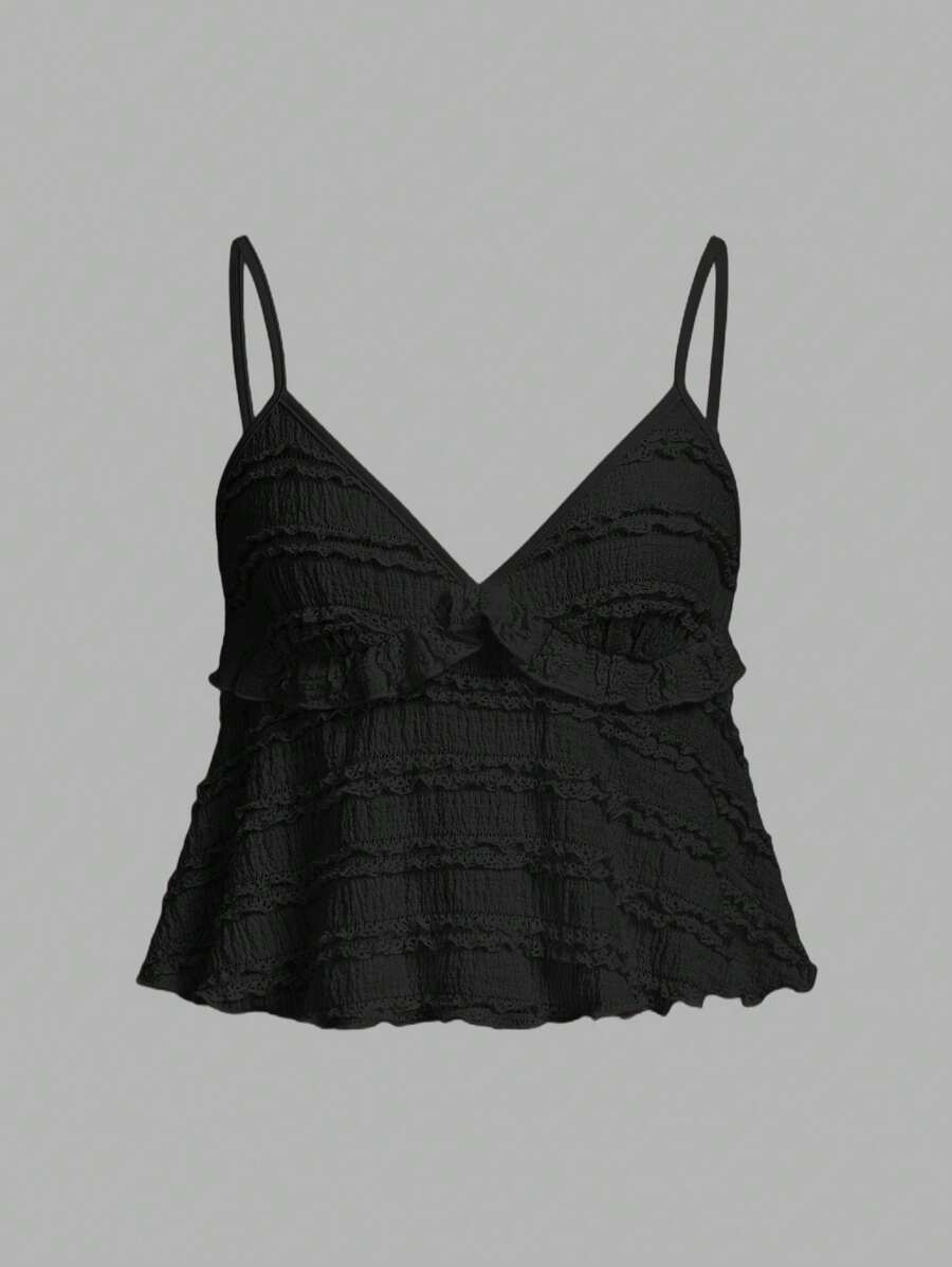 Sweetina Women's Casual Simple Solid Jacquard Fabric Camisole, Summer - Black - View 1