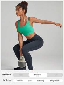 GLOWMODE 方領透氣運動胸罩，中等支撐度，適用於慢跑、健身、日常訓練 - 綠色 - 查看 6