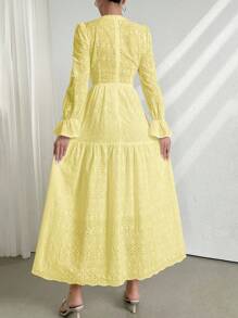 Modelyn 黄色刺绣长袖喇叭女式连衣裙 - 黃色 - 查看 2