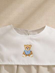 Souflis Souflis Infant Baby Boy Bear Print Striped Short Sleeve Bodysuit - Apricot - View 8