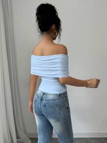 Calvaya Women's Elegant One Shoulder Ruffle Hem Slim Fit T-Shirt, Spring/Summer