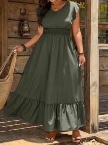 SHEIN LUNE 加大码佩斯利印花长假休闲连衣裙 波西米亚风夏季波西米亚风复古风女士夏季服装 春假狂欢装 节日春假装