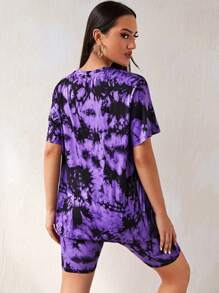 SHEIN EZwear Tie Dye & Letter Graphic Tee & Biker Shorts Set