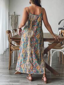 SHEIN VCAY Plus Size Women Resort Style Print Camisole Dress,Summer Dresses For Women,Maxi Dress