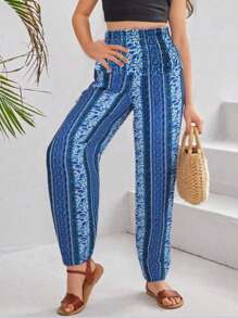 Tween Girls Casual Simple Blue Comfortable Vacation Pants - Blue - View 3