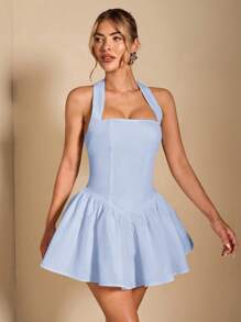 SHEIN BAE 纯色方领露背方领褶皱迷你连衣裙露背连衣裙粉色女士泡泡无袖连衣裙宫廷风格节日连衣裙夏季背部大蝴蝶结装饰，优雅，女士海滩装/海滩，女士婚礼宾客礼服/新娘送礼会礼服白色，毕业礼服/毕业装，女士早午餐装，女士音乐会装/狂欢装节日/乡村音乐会装/伊比沙岛装/纳什维尔装，度假，度假，端庄，热带度假女装，辣妹，夏季/夏季服装/夏季服装，女士春季服装，约会夜礼服，伴娘迷你连衣裙，优雅小黑裙，春夏露背 - 淺藍色 - 查看 6