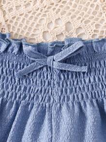 Tween Girls Casual Textured Fabric Shorts, Suitable For Any Occasion - Dusty Blue - View 5