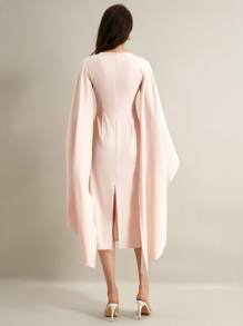 SHEIN Clasi Women's Elegant Cloak Sleeve Solid Color Long Dress With Slit Hem And Waist Strap Fall Cloth For Women