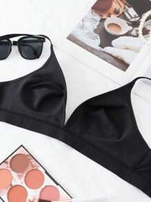 SHEIN 1 件装 无钢圈 无衬里 轻盈舒适文胸 - 黑色 - 查看 8