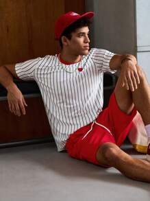 Manfinity VCAY Men's Striped Knitted Casual Short Sleeve T-Shirt And Shorts Sets Summer Outfit