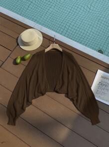 SHEIN Privé Plus Size Solid Color Cardigan, Fashionable For Fall,Wwinter,Fall - Coffee Brown - View 4