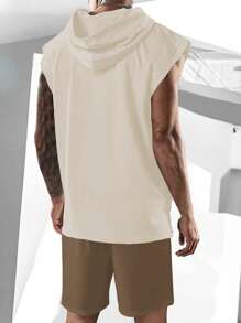 Manfinity LEGND 宽松男士字母图案抽绳连帽背心和短裤套装