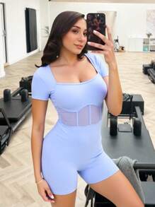 Innovista Women's Light Blue Summer Athleisure Gym Workout One-Piece Romper,Short Sleeve Backless Criss-Cross -Lifting Sport Suit,Breathable Activewear - Mauve Purple - View 5