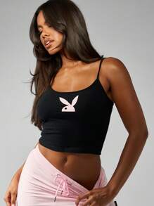 Missguided x Playboy Top básico de verano esencial para la moda activa, el entrenamiento y el descanso con logo de conejito icónico, diseño de top corto femenino de estilo deportivo informal
