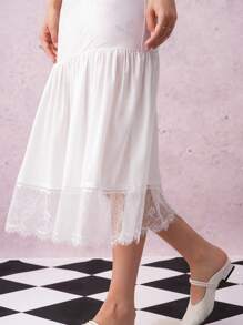 SHEIN Clasi 女士花卉荷叶边拼接蕾丝下摆优雅连衣裙，适合日常穿着、约会、下午茶、度假、返校、感恩节 - 彩色 - 查看 5