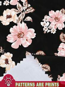 EMERY ROSE 2pcs Set Casual Plus Size Pink Floral Print 3/4 Sleeve Top And Pants, For Summer,Holiday Outfits