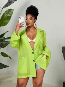 Maweii Blazer ample, simple et polyvalent, tissé, mince et décontracté, grande taille