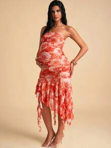 MaterniChic Pregnant Women's Fashionable Bandeau Midi Dress, Suitable For Summer Birthday Dresses For Maternity Baby Shower Elegant Summer Dress