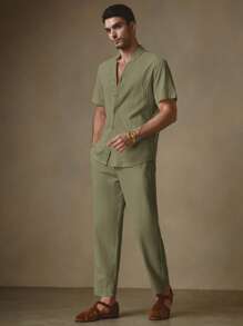 HIMLAND Set de 2 camisas casuales de manga corta con cuello vuelto y ajuste entallado, adecuadas para el verano