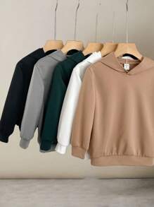 SHEIN Leap Crew Bộ 5 áo nỉ trơn màu, thoải mái, thích hợp cho bé trai mặc hàng ngày, chơi thể thao, đi học và đi nghỉ mát. Hoàn hảo cho mùa xuân, mùa thu và mùa đông. - Nhiều màu - Xem 1