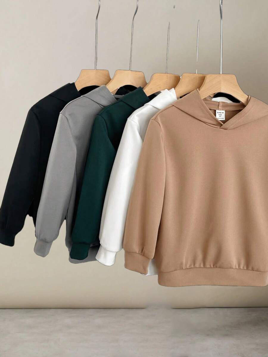 SHEIN Leap Crew Bộ 5 áo nỉ trơn màu, thoải mái, thích hợp cho bé trai mặc hàng ngày, chơi thể thao, đi học và đi nghỉ mát. Hoàn hảo cho mùa xuân, mùa thu và mùa đông. - Nhiều màu - Xem 1