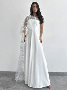 Firerie Váy lưới ren thanh lịch dành cho nữ có ống và thiết kế chữ A cạp cao, phù hợp cho đám cưới, dạ hội, tiệc tùng, mùa hè - trắng - Xem 7