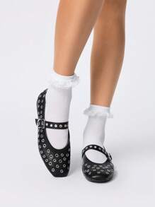 ROMWE Goth 复古舒适休闲踝靴红色油蜡皮革交叉带方头平底鞋