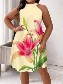 SHEIN Clasi 大码花卉印花无袖休闲连衣裙，适合夏季