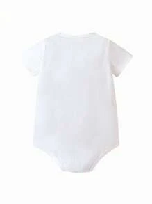 可爱字母图案短袖连体衣，休闲夏季款 - 白色 - 查看 2