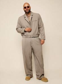 EASEVO Plus Size Men's Woven Casual Long Sleeve Suit Set