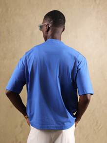 SUMWON قميص كاجوال زائد الحجم من بيفرلي هيلز بوليفارد مصنوع من قطن الجيرسيه، ملابس استرخاء رياضية بطراز الشارع الصيفي المريح - أزرق غامق - مشاهدة 3