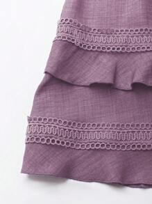 Breezaya Women's Solid Color V-Neck Ruffled Trim Puff Sleeve Waisted Summer Dress
