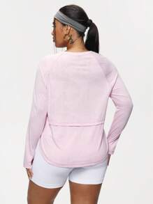 Easithlete Áo thun thể thao dài tay rộng rãi họa tiết hình học Jacquard cỡ lớn, màu hồng - Hồng - Xem 2