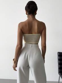 Firerie 女士优雅浪漫荷叶边抹胸露脐上衣，花卉网纱设计，抹胸款式，适合夏季海滩、度假、派对、音乐节、日常穿着，奶油黄，度假 - 黃色 - 查看 8