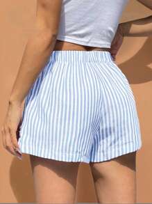 SHEIN Damen Blaue & Weiße Gestreifte Lässig Shorts - Blau-Weiß - Übersicht 4
