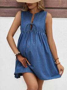 SHEIN Maternity Casual Blue Denim Loose Sleeveless Dress - Medium Wash - View 1