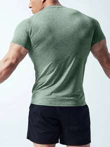 GymBeat Áo thun thể thao tay ngắn raglan cổ tròn in chữ, áo nén dành cho nam - màu xanh lá - Xem 2