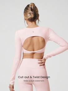 GLOWMODE FeatherFit™ Ready To Glow Long Sleeve Twist Front Open Back Removable Cups Crop Top Low-Impact Yoga Pilates Studio Daily Casual Wear