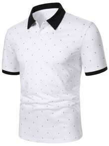 Manfinity Mode Men's Casual Color Block Short Sleeve Polo Shirt For Summer