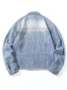 Manfinity EMRG Plus Size Men's Ombre Gradient Front Button Casual Long Sleeve Denim Jacket
