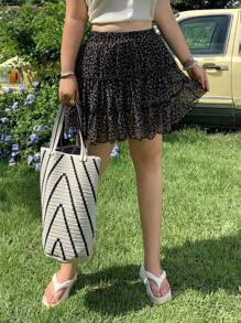 Comfortcana Plus Size Summer Ditsy Floral Chiffon Underskirt Design Short Skirt