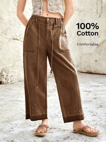 Bohemela 女士休闲抽绳口袋直筒裤 - 棕色 - 查看 8