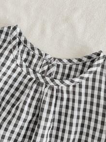 2pcs Baby Girl Infant Toddler/Newborn Spring/Summer Casual Countryside Vacation Sweet & Cute Black/White Plaid Sleeveless Lace Trim Blouse & Wide-Leg Pants Outfit Set - Black and White - View 7